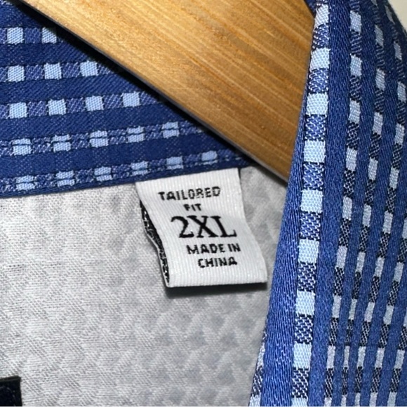 Robert Graham Men's Gingham Tailor Fit Button Up Floral Inlay Blue Size 2XL - Picture 4 of 14